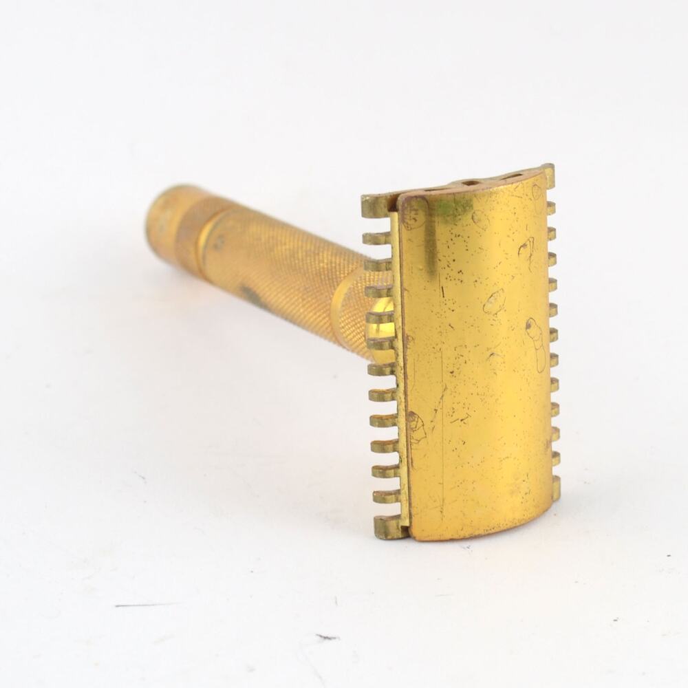 1930s Gillette NEW Long Comb Fat Handle Gold DE Safety Razor Open Comb